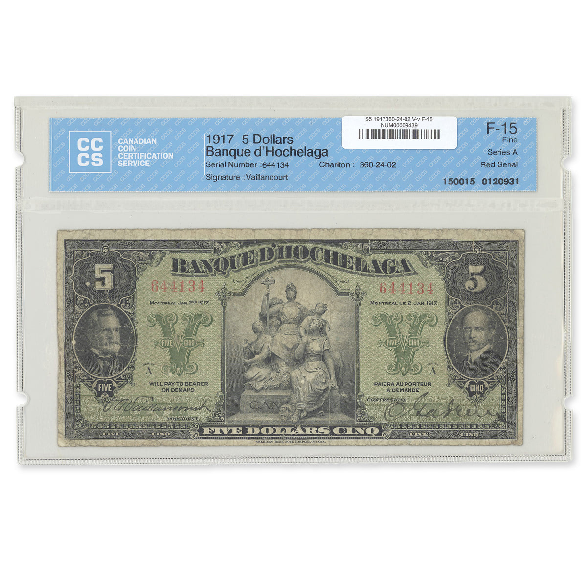 $5 1917 360-24-02 Banque d Hochelaga Vaillancourt-various CCCS F-15