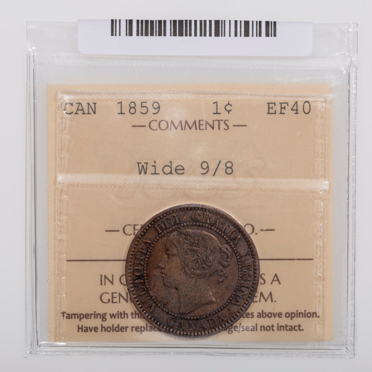1 Cent 1859 Wide 9/8 Medal ICCS EF-40