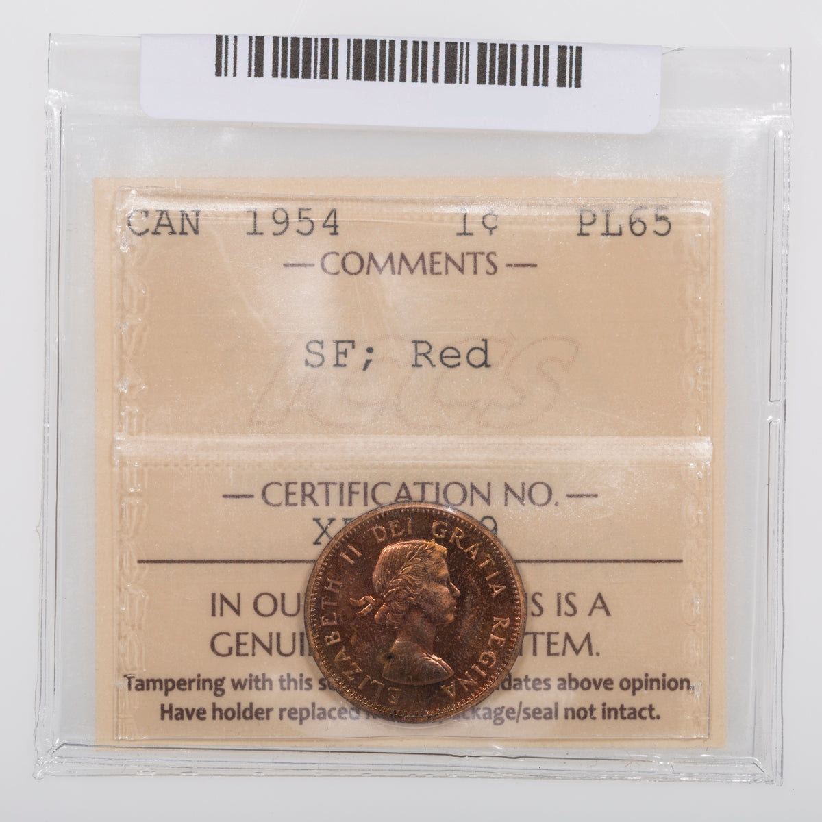 1 Cent 1954 SF ICCS PL-65 Red