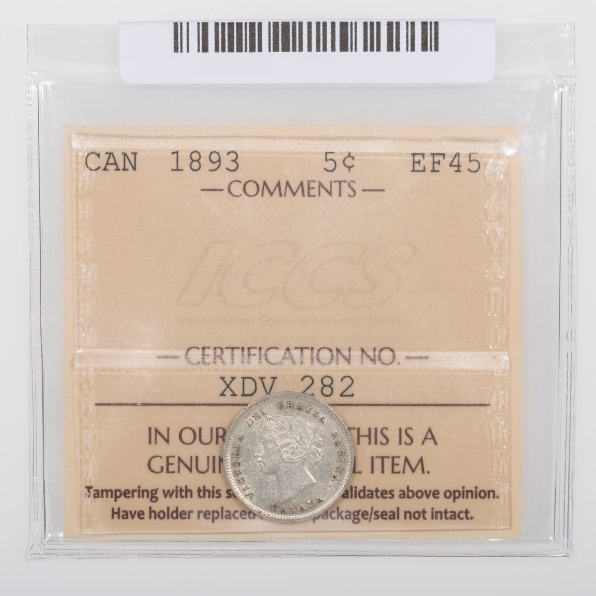 5 Cent 1893 ICCS EF-45