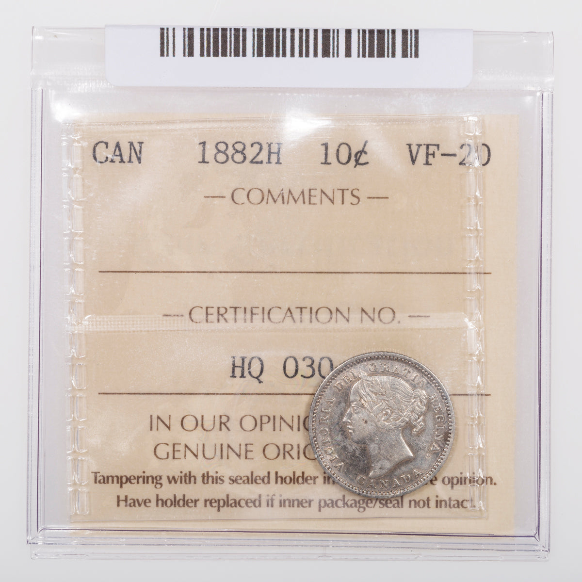 10 Cent 1882H ICCS VF-20