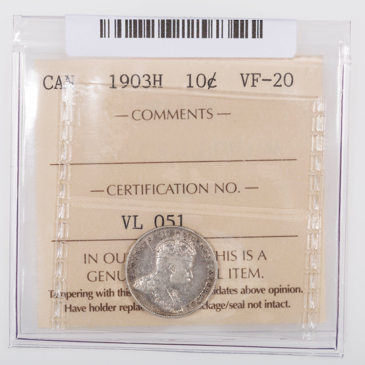 10 Cent 1903H ICCS VF-20