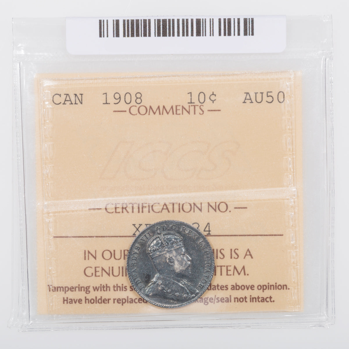 10 Cent 1908 ICCS AU-50