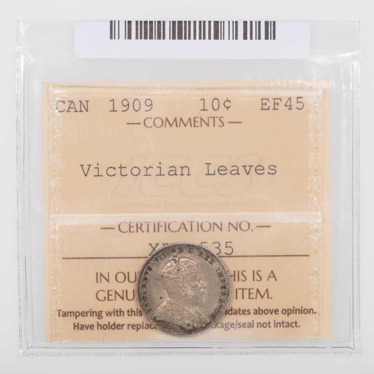 10 Cent 1909 Victorian Leaves ICCS EF-45