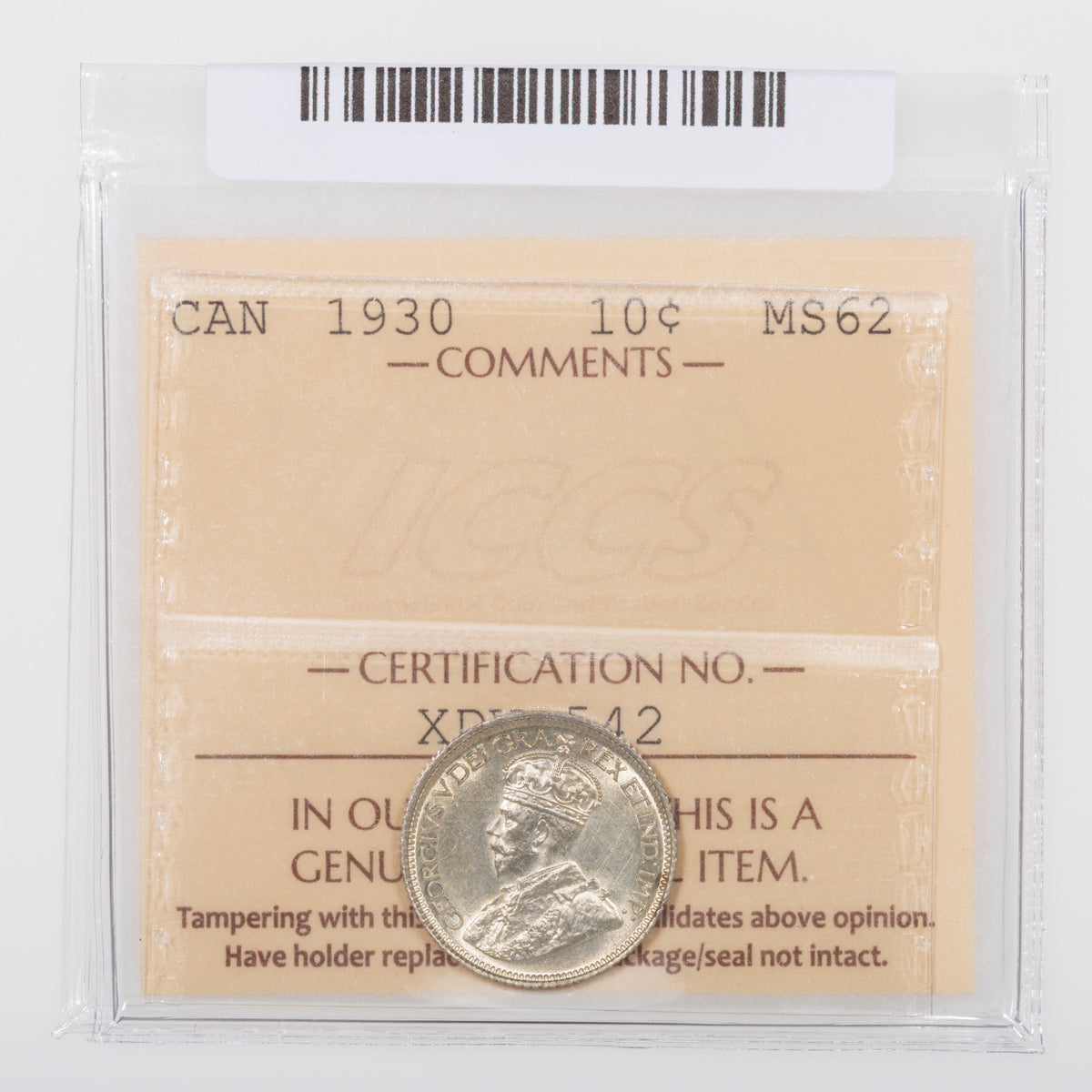 10 Cent 1930 ICCS MS-62