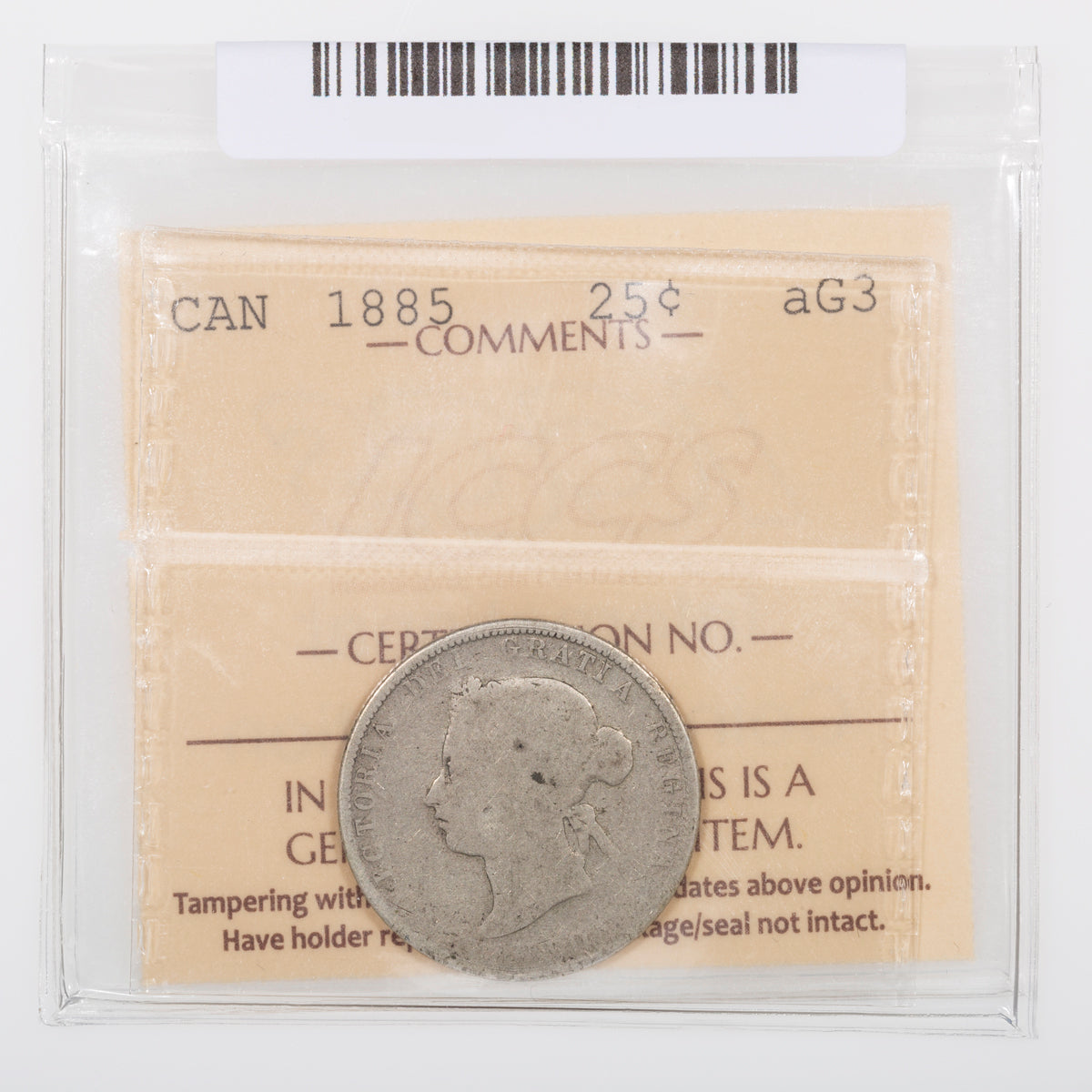 25 Cent 1885 ICCS aG-3