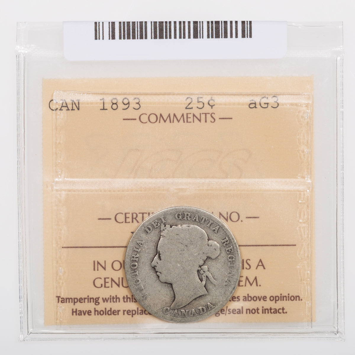 25 Cent 1893 ICCS aG-3