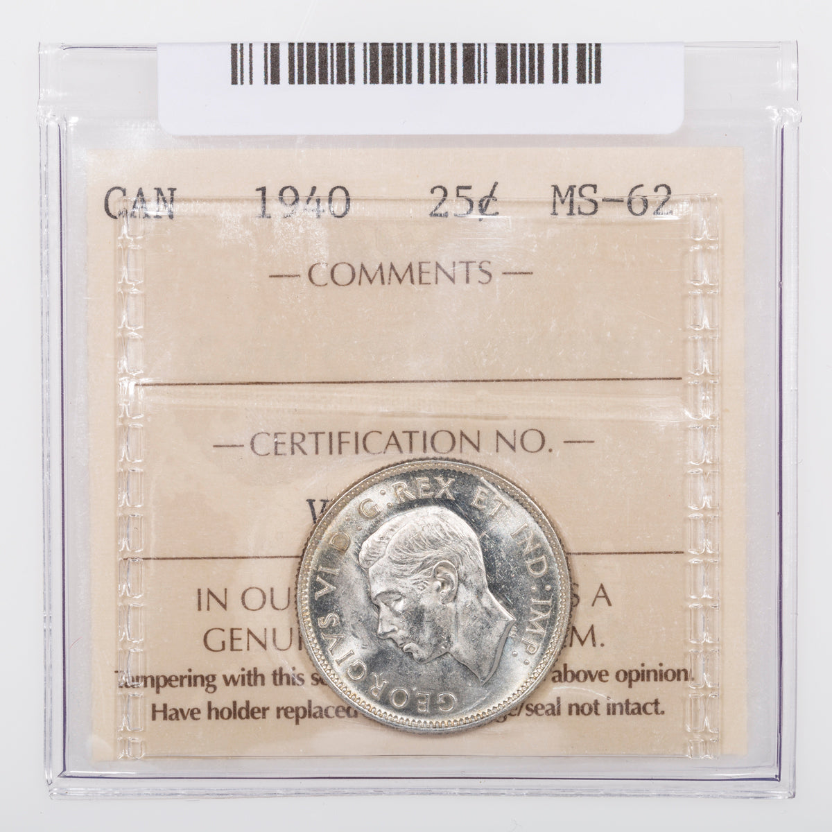 25 Cent 1940 ICCS MS-62