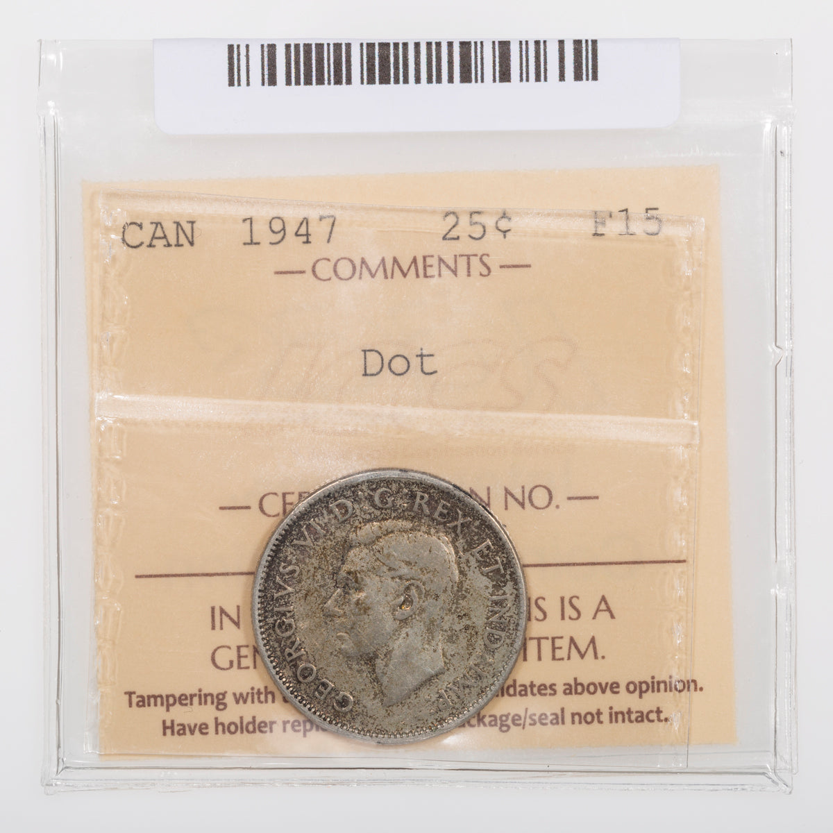 25 Cent 1947 Dot ICCS F-15