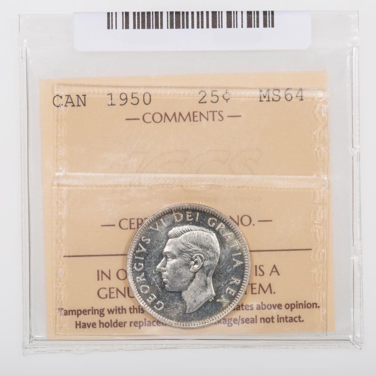 25 Cent 1950 ICCS MS-64