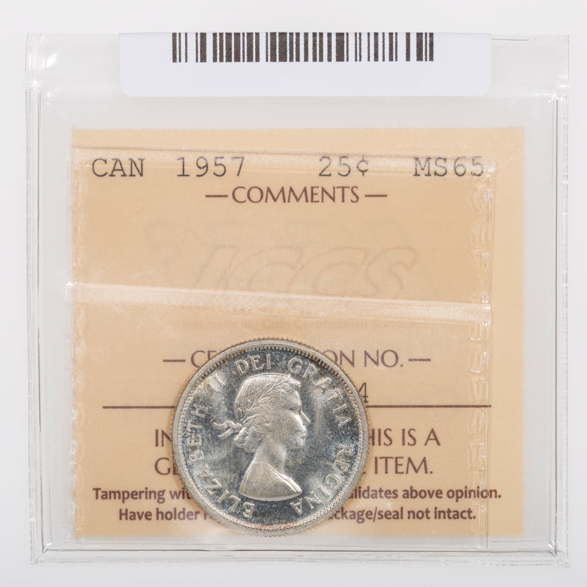 25 Cent 1957 ICCS MS-65