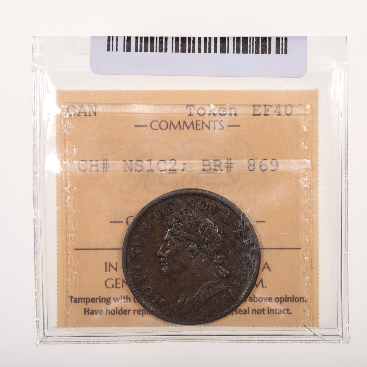 Nova Scotia CH# NS-1C2 Thistle Token George IV Halfpenny 1824 Near "P" ICCS EF-40
