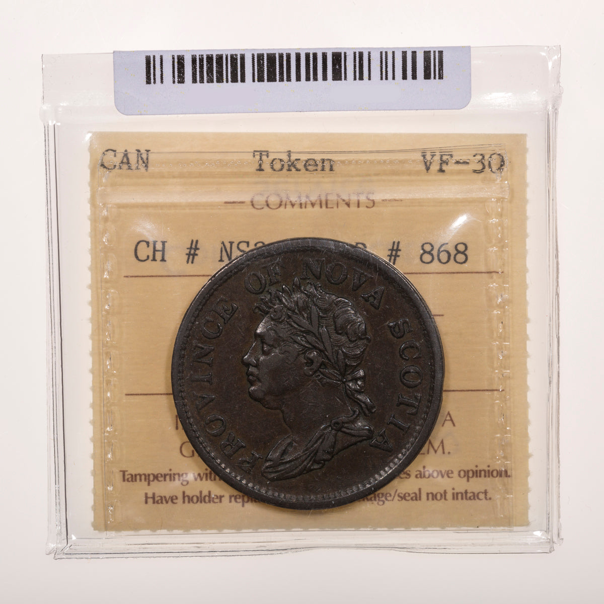Nova Scotia CH# NS-2A3 Thistle Token George IV One Penny 1824 Three top thick locks, Coinage axis ICCS VF-30