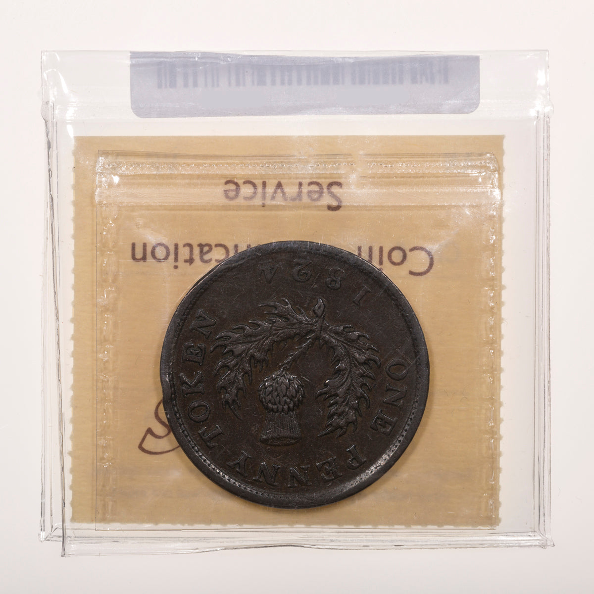 Nova Scotia CH# NS-2A3 Thistle Token George IV One Penny 1824 Three top thick locks, Coinage axis ICCS VF-30