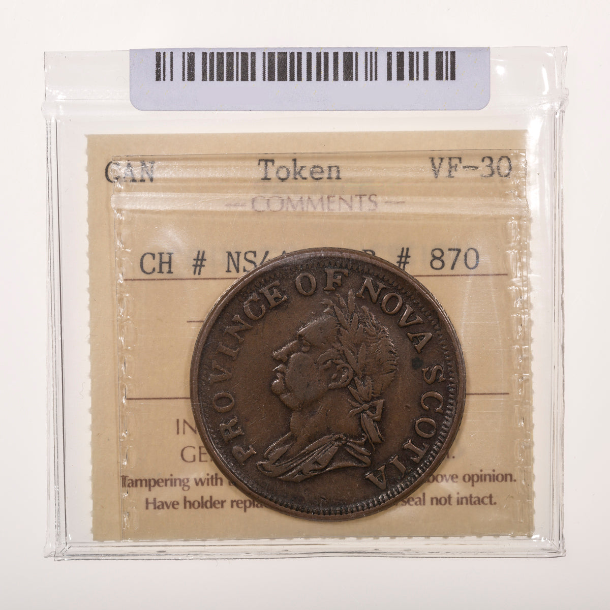 Nova Scotia CH# NS-4A1 Counterfeit Thistle Token One Penny 1832 Flat top "1", Copper, Engrailed ICCS VF-30
