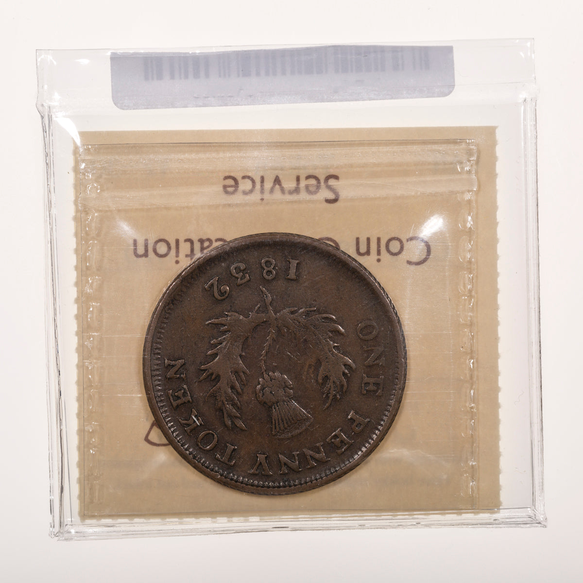 Nova Scotia CH# NS-4A1 Counterfeit Thistle Token One Penny 1832 Flat top "1", Copper, Engrailed ICCS VF-30