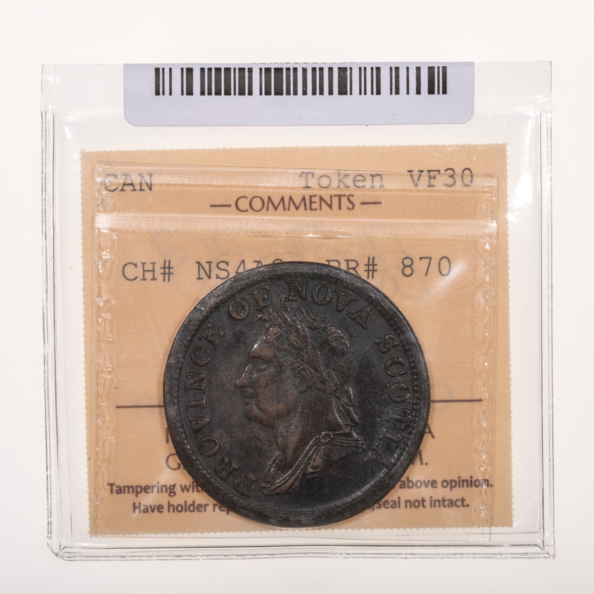 Nova Scotia CH# NS-4A2 Counterfeit Thistle Token One Penny 1832 Left serif, top of "1", Copper, Engrailed ICCS VF-30