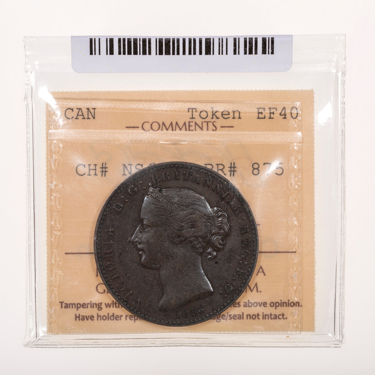 Nova Scotia CH# NS-6A1 Victoria Mayflower Coinage One Penny 1856 With "L.C.W.", Bronze ICCS EF-40
