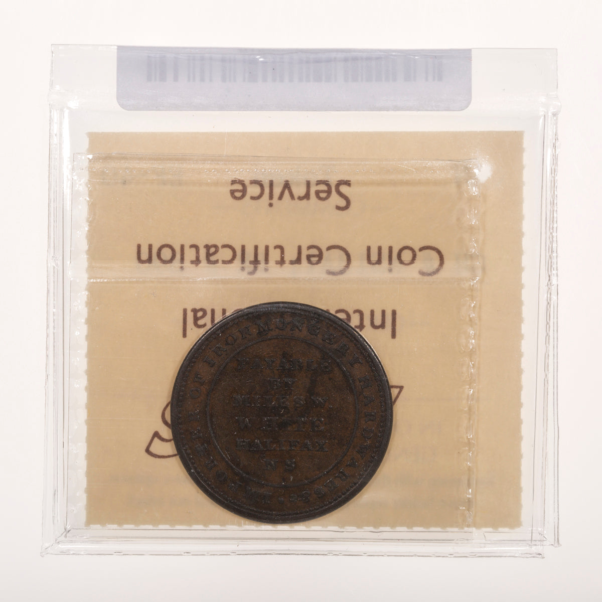 Nova Scotia CH# NS-13A1 Miles W. White Halfpenny Token 1815 Medal axis ICCS EF-40