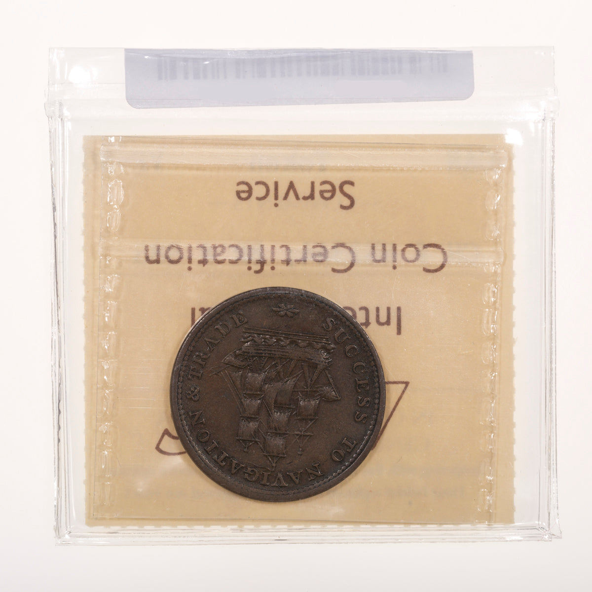 Nova Scotia CH# NS-23A4 Success to navigation & Trade Halfpenny Token 1815 1 upper leaf, Small flag ICCS VF-30