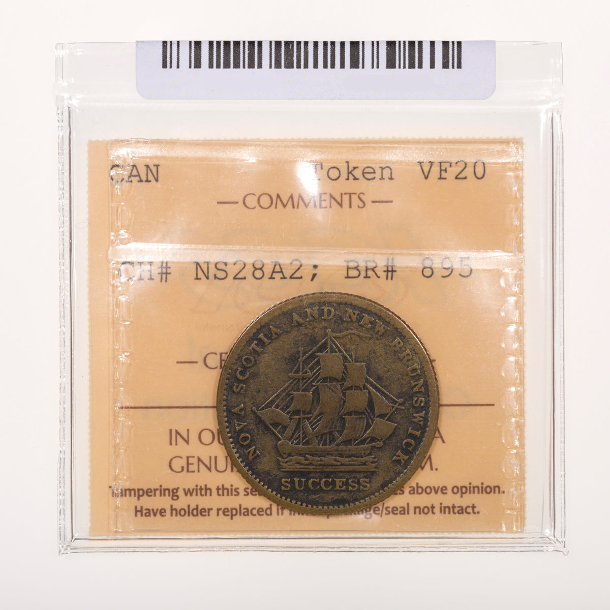 Nova Scotia CH# NS-28A2 Nova Scotia and New Brunswick Success Halfpenny Token ND Brass ICCS VF-20