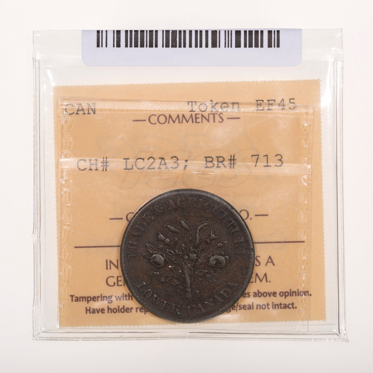 Lower Canada CH# LC-2A3 Bank Token Montreal Un Sous Token (1835) Double bow ICCS EF-45