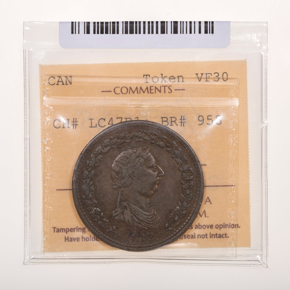 Lower Canada CH# LC-47B1 Halliday One Penny Token 1812 Small ship ICCS VF-30
