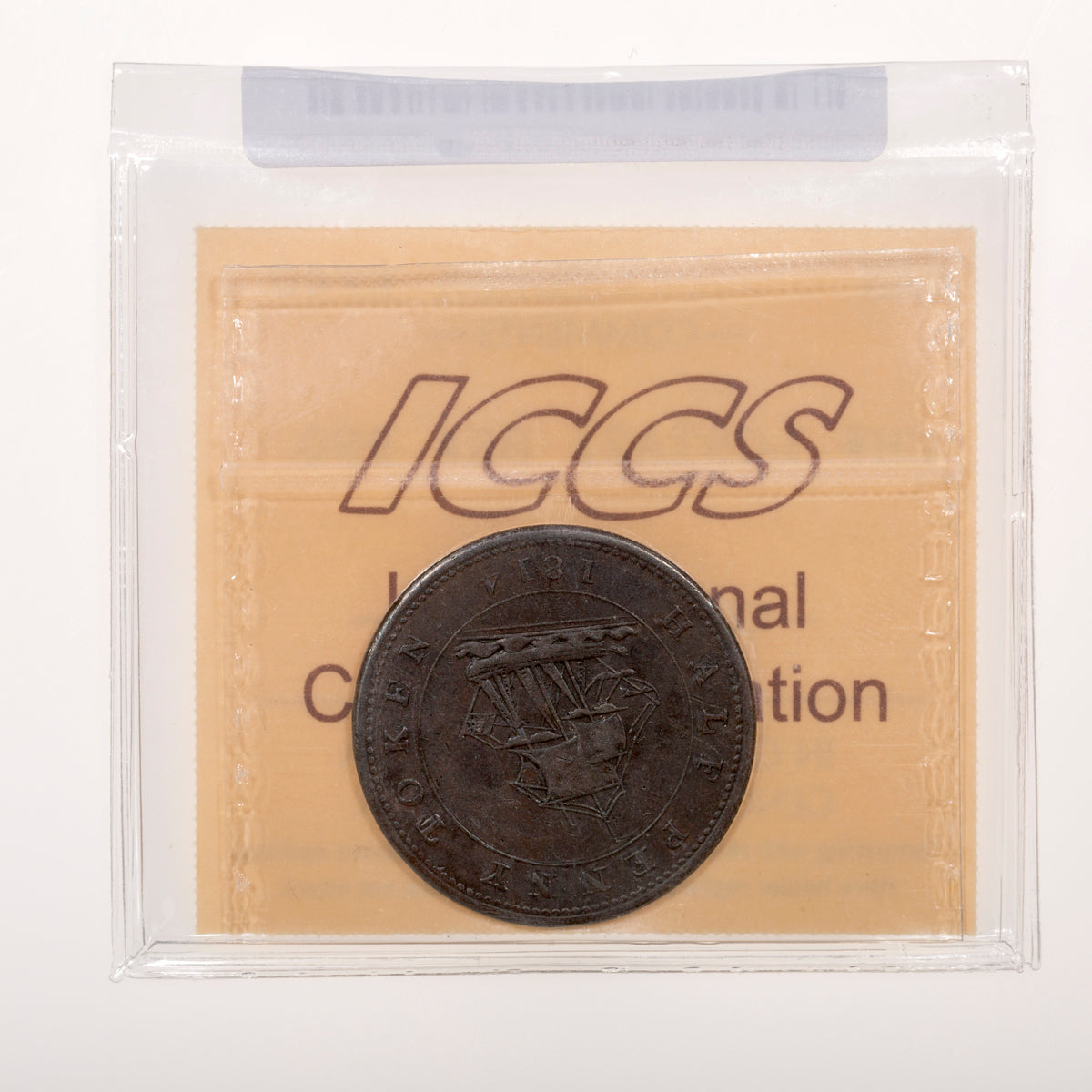 Lower Canada CH# LC-51A2 RH Half Penny Token 1814 Thin flan, Plain, Coinage axis ICCS EF-40