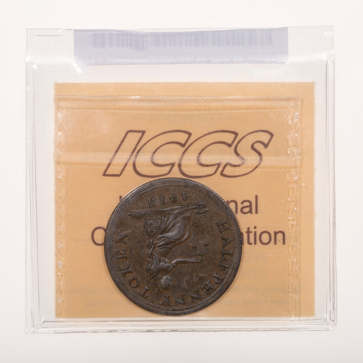Lower Canada CH# LC-56B1 Seated Justice Sailing Ship Halfpenny Token Bale Marked S.J. & Co. 1815 Copper ICCS VF-30
