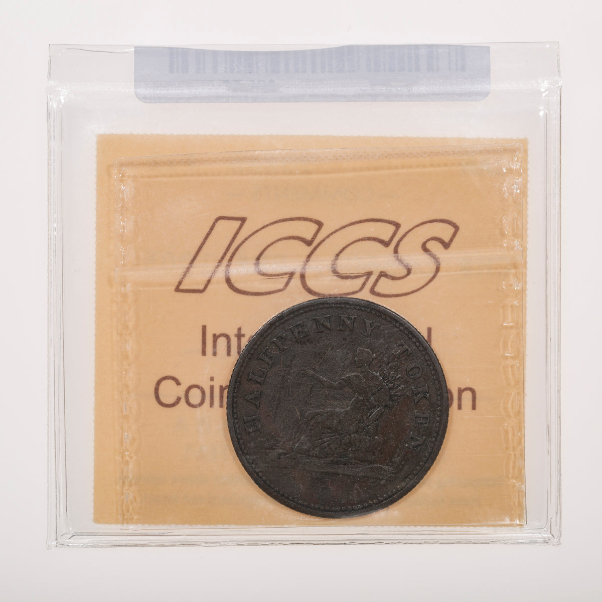 Lower Canada CH# LC-56C1 Seated Justice Sailing Ship Halfpenny Token ND Copper ICCS F-12