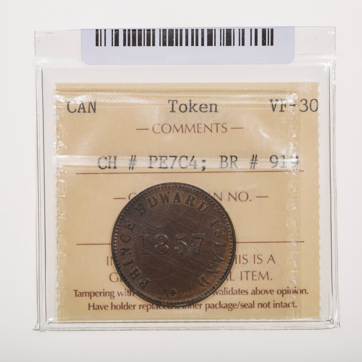 Prince Edward Island CH# PE-7C4 Self Government and Free Trade 1857 Small quatrefoil, Small AND, Medal axis ICCS VF-30