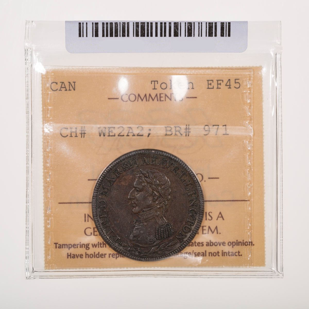 Wellington CH# WE-2A2 Halfpenny Token Field Marshall Wellington Large Lettering ND Engrailed ICCS EF-45