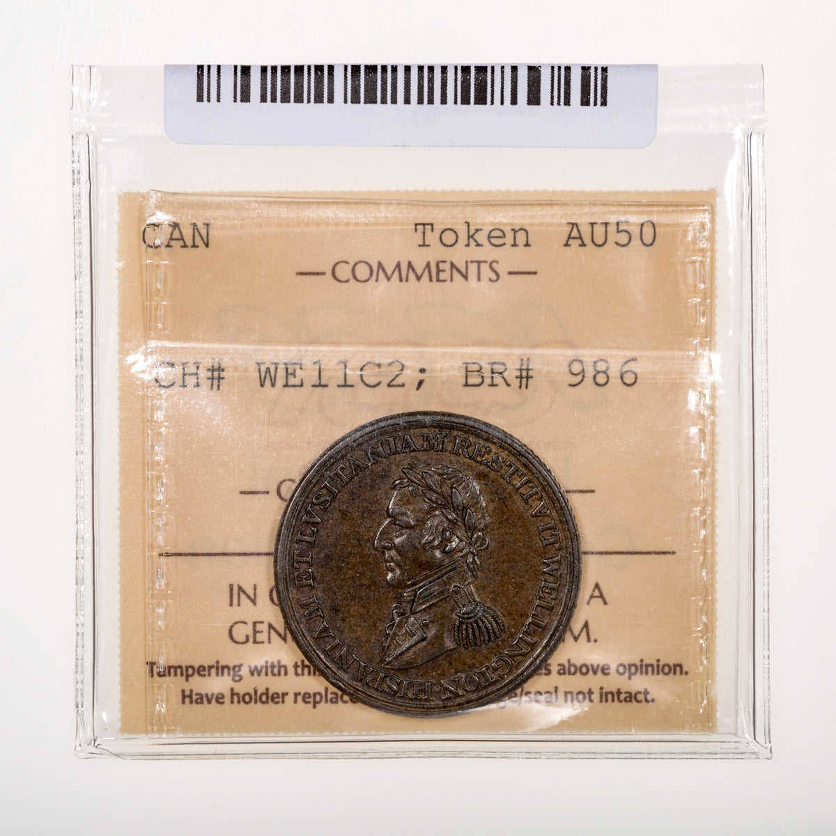 Wellington CH# WE-11C2 Peninsular Ciudad Salamanca Madrid Token (1813) Button far from collar ICCS AU-50