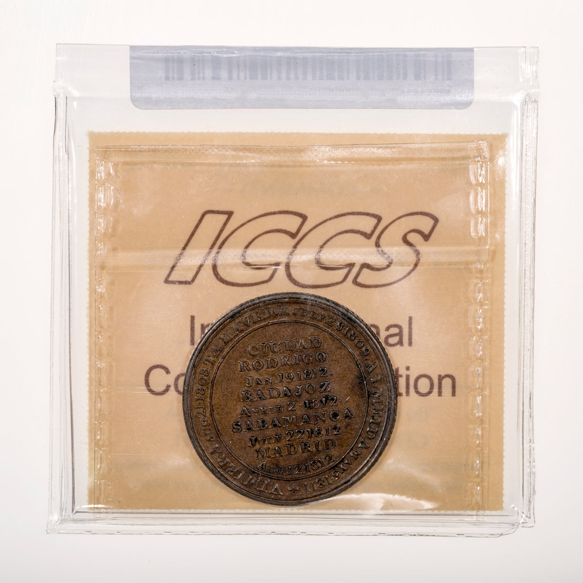 Wellington CH# WE-11C2 Peninsular Ciudad Salamanca Madrid Token (1813) Button far from collar ICCS AU-50