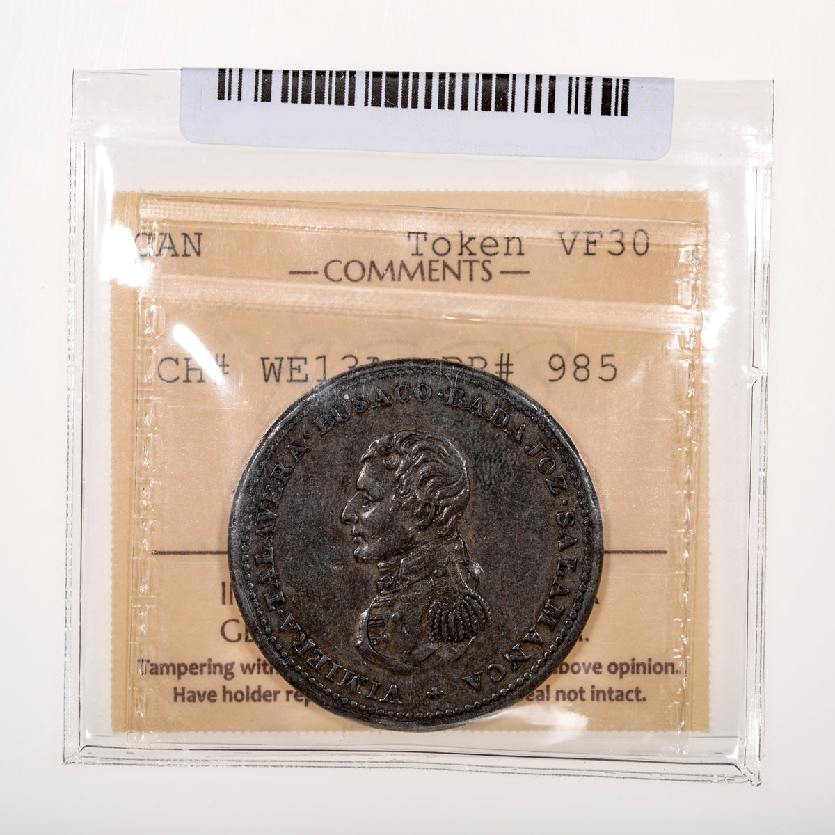 Wellington CH# WE-13A Peninsular Cossack Penny Token (1813) No grass behind rear hoof ICCS VF-30