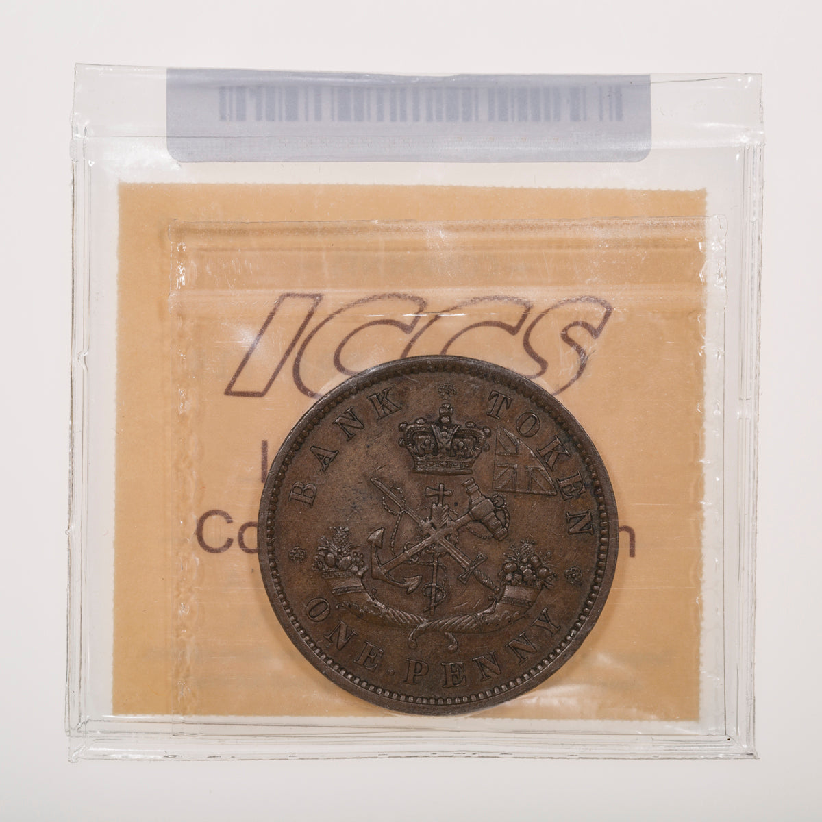 Province of Canada CH# PC-6B3 Bank of Upper Canada One Penny Token 1852 Wide "2", Royal Mint, Medal axis ICCS AU-50