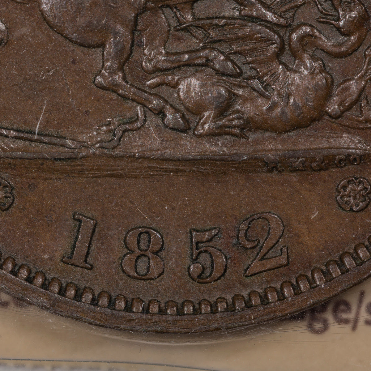 Province of Canada CH# PC-6B3 Bank of Upper Canada One Penny Token 1852 Wide "2", Royal Mint, Medal axis ICCS AU-50