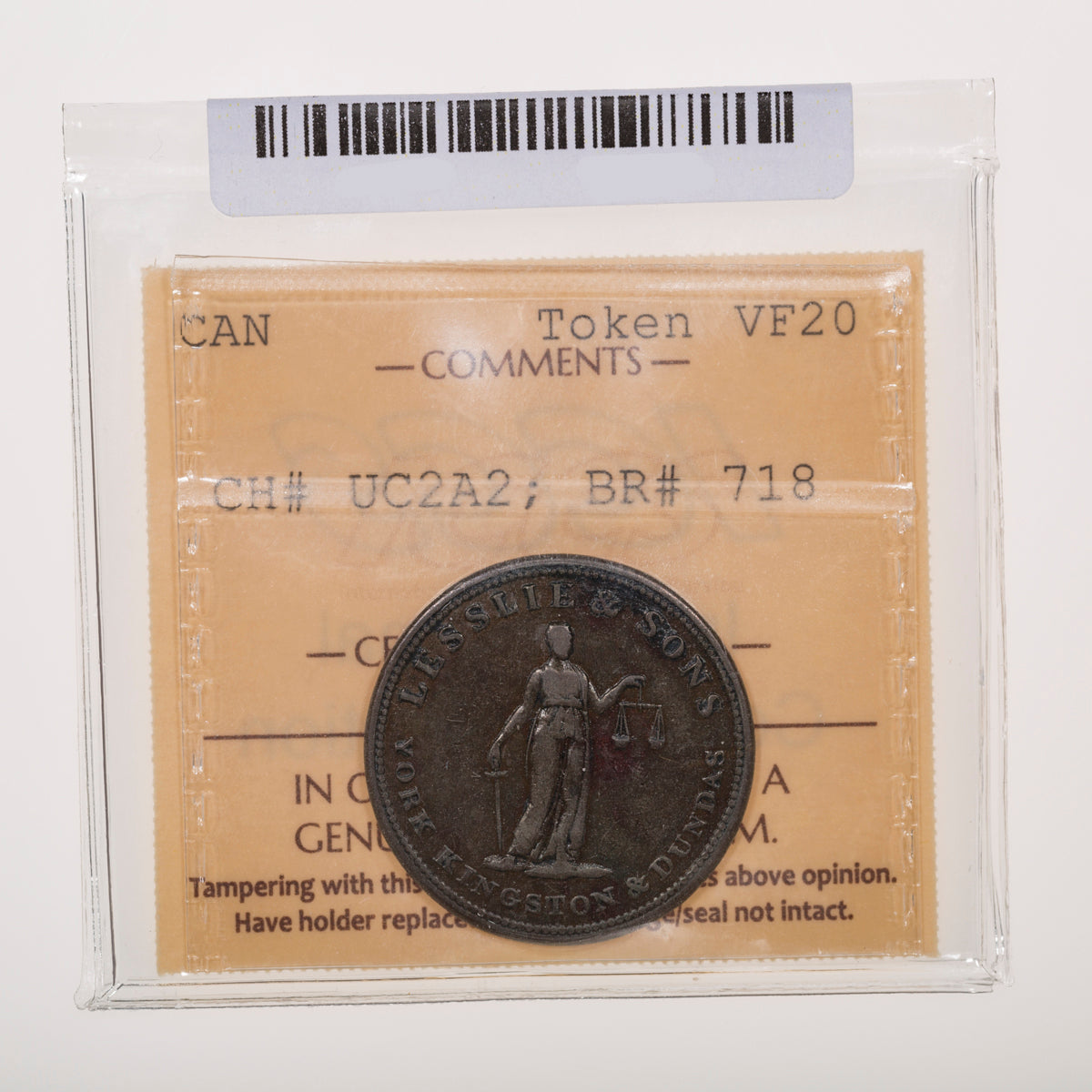 Upper Canada CH# UC-2A2 Lesslie & Sons Halfpenny Token (1824) No comma, Above "A" ICCS VF-20