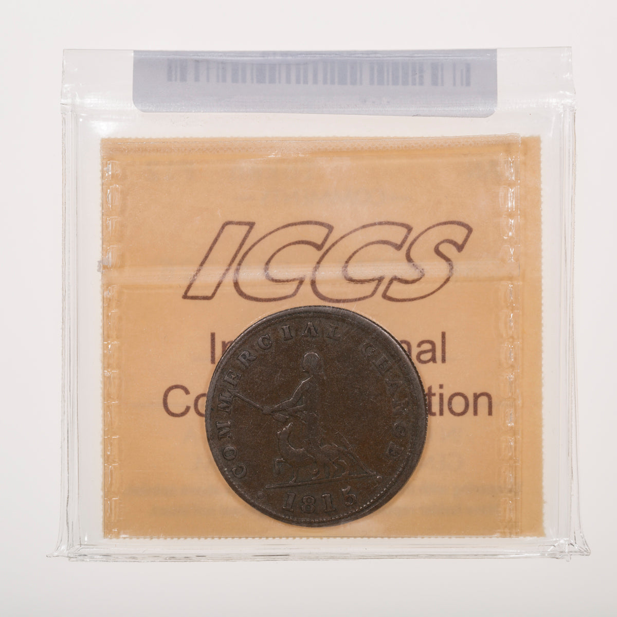Upper Canada CH# UC-8A1 Sloop Token Commercial Change 1815 Bowspirit points between "DA", Medal axis ICCS F-12