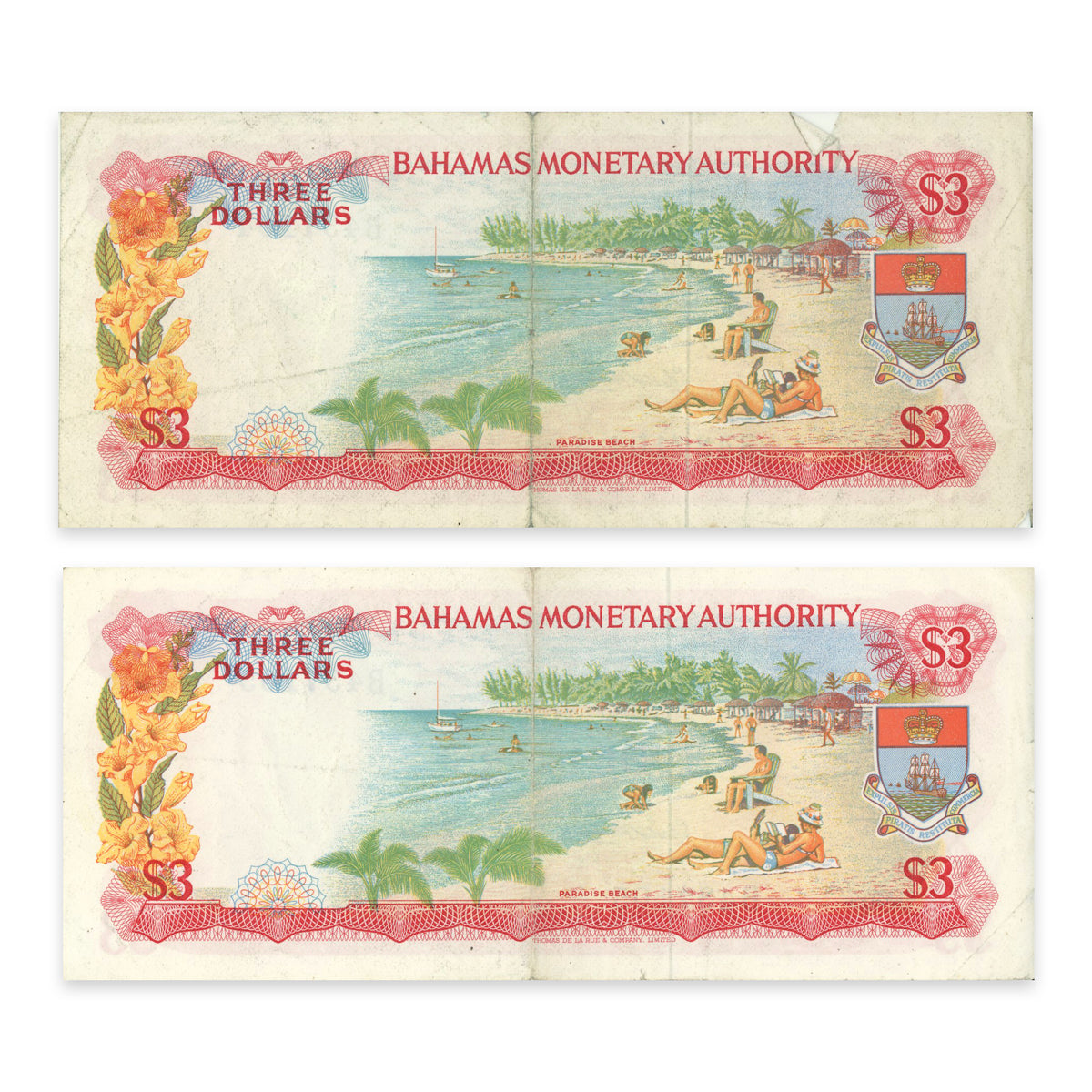 Bahamas 3 Dollars 1968 P# 28a Consec VF-30