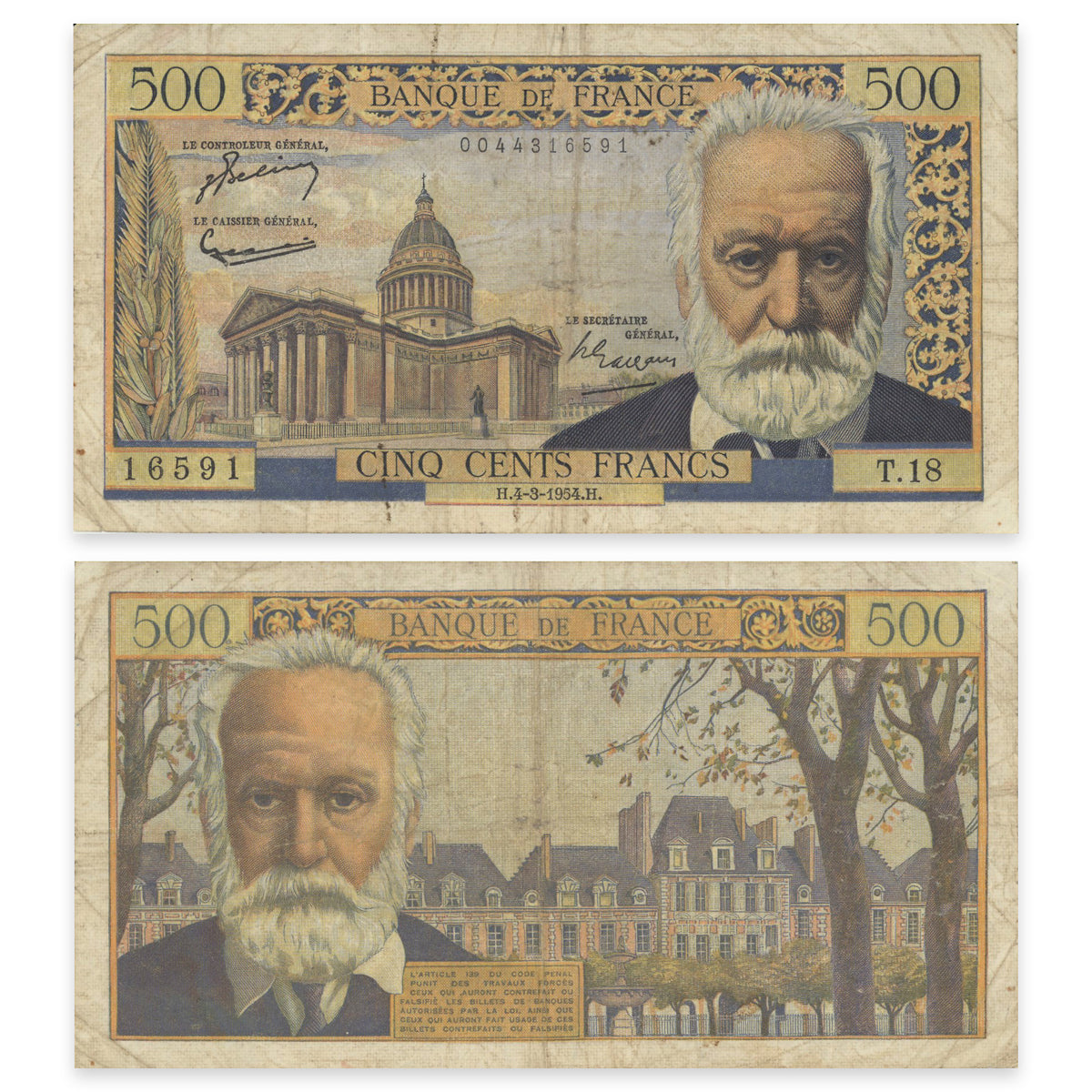 France 500 Francs 1954 P# 133a Rotator F-12