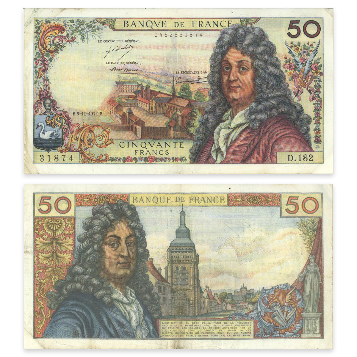 France 50 Francs 1971 P# 148d VF-25