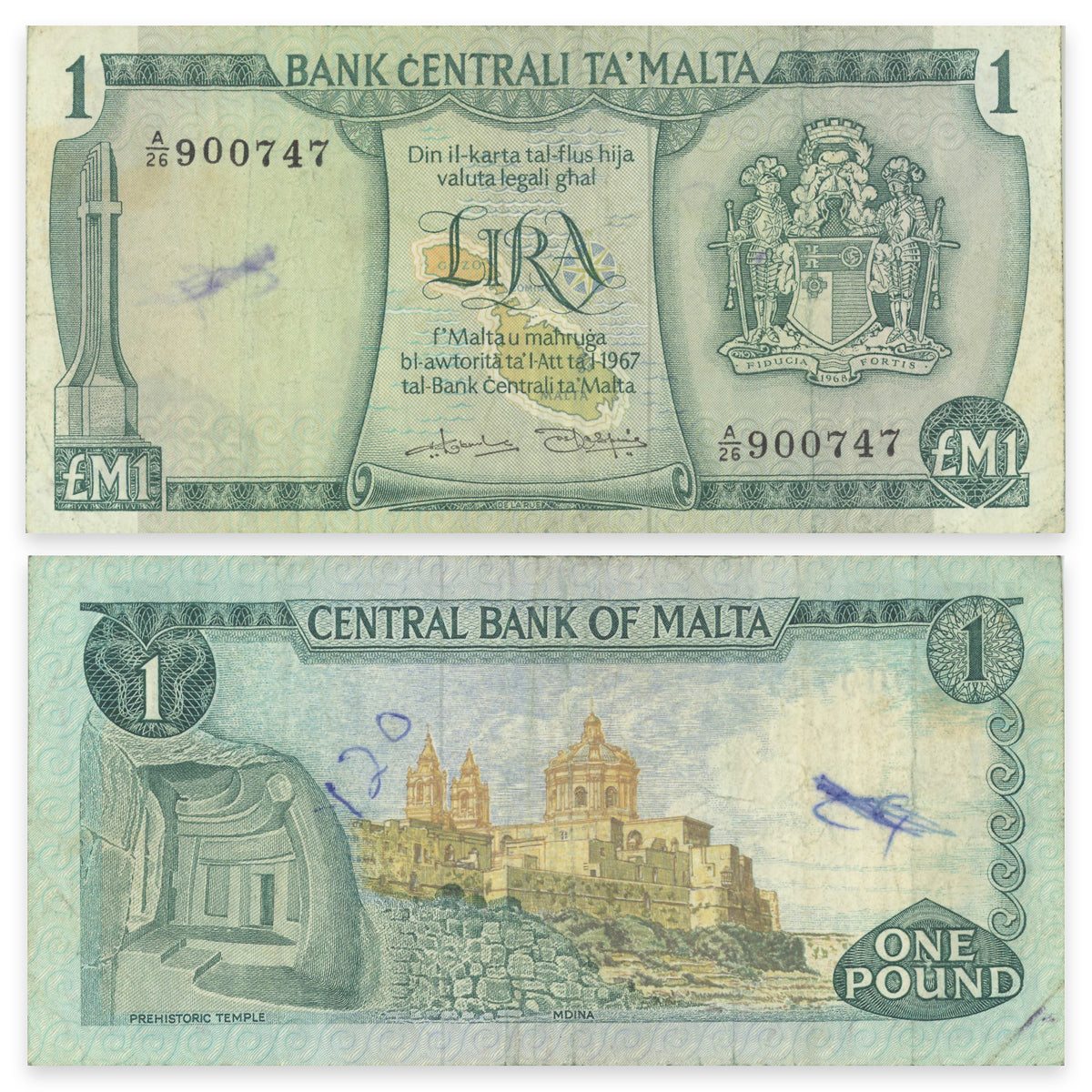 Malta 1 Lira 1967 P# 31b F-12