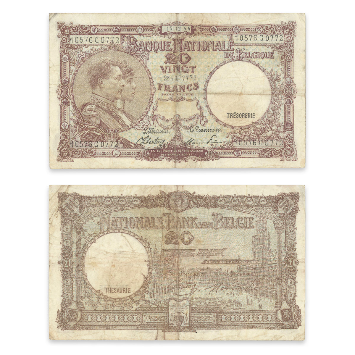 Belgium 20 Francs 1944 P# 111 F-12