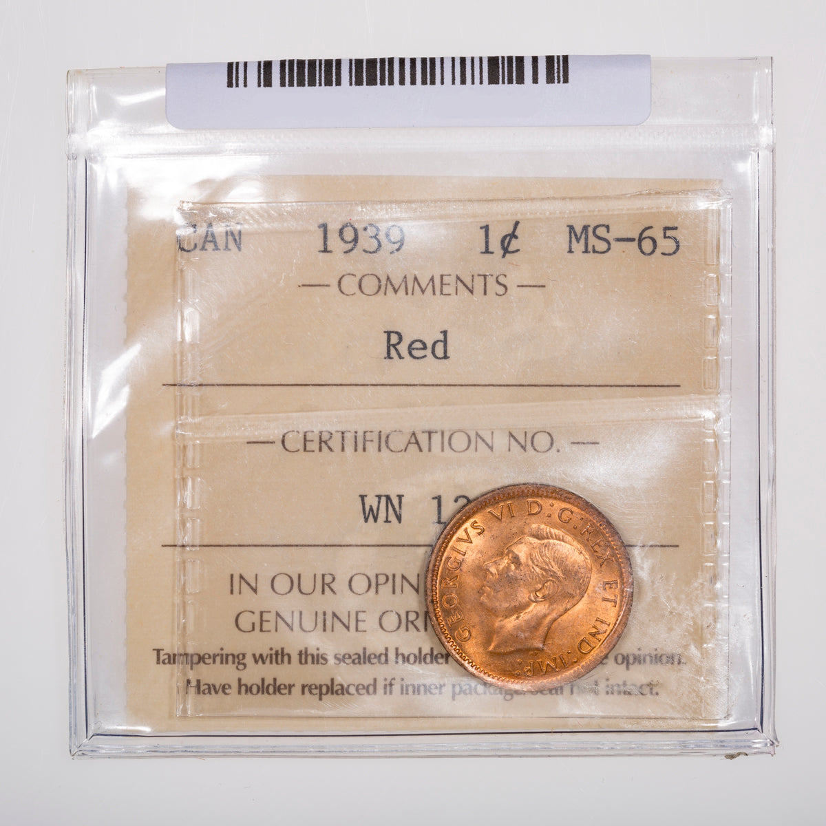 1 Cent 1939 ICCS MS-65 Red