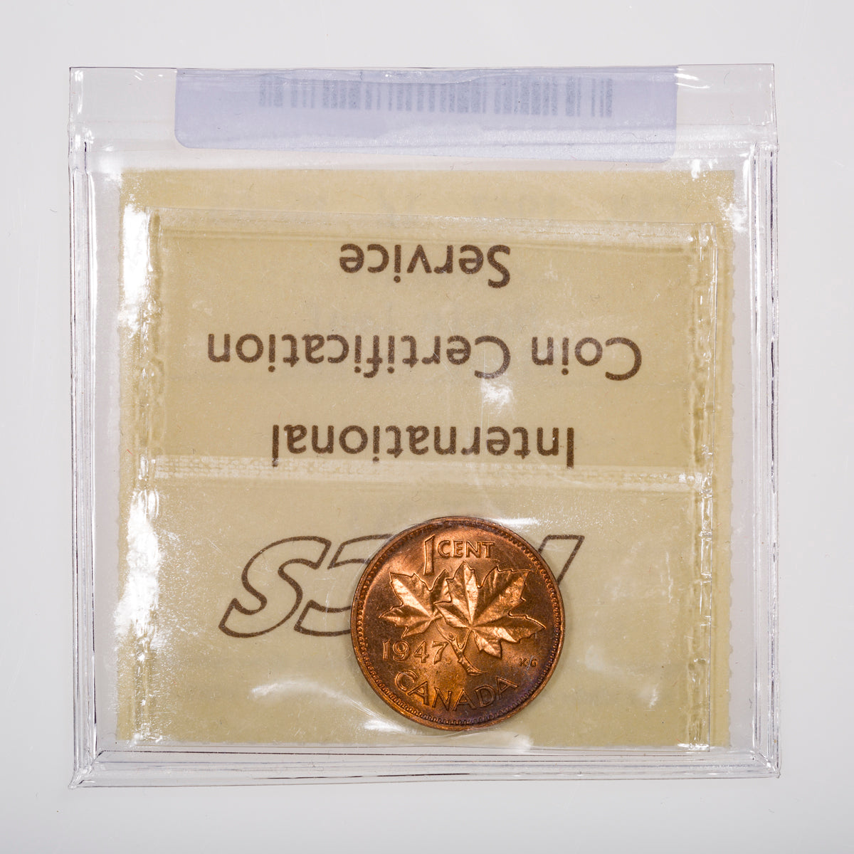 1 Cent 1947 Maple Leaf Blunt 7 ICCS MS-65 Red