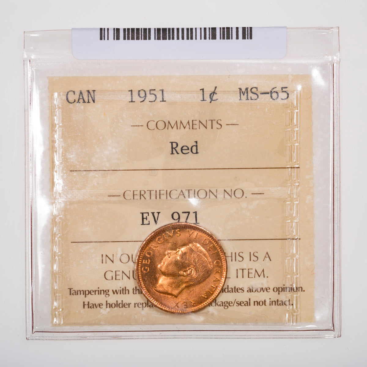 1 Cent 1951 ICCS MS-65 Red