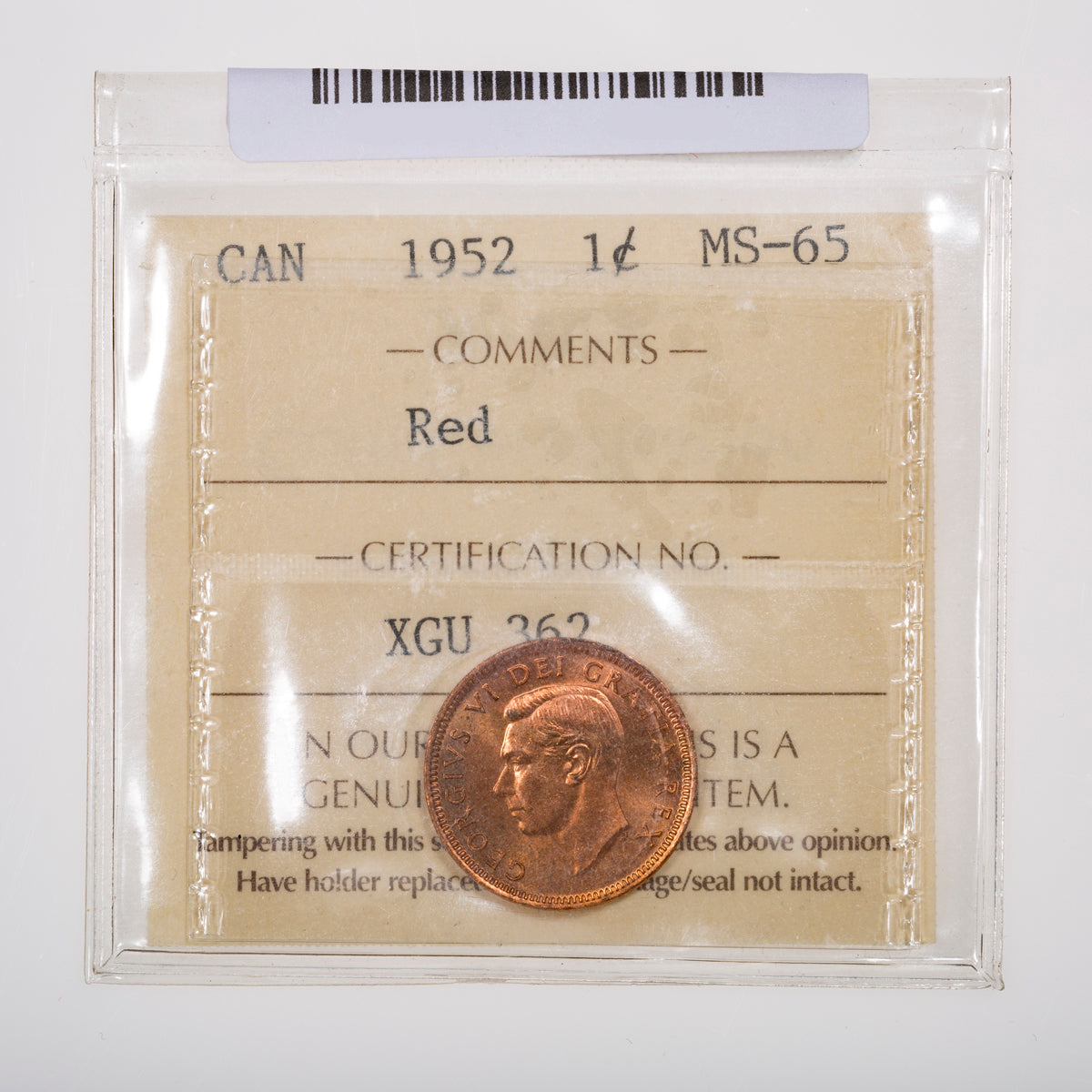 1 Cent 1952 ICCS MS-65 Red