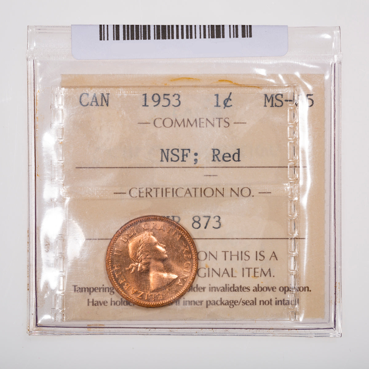 1 Cent 1953 NSF ICCS MS-65 Red