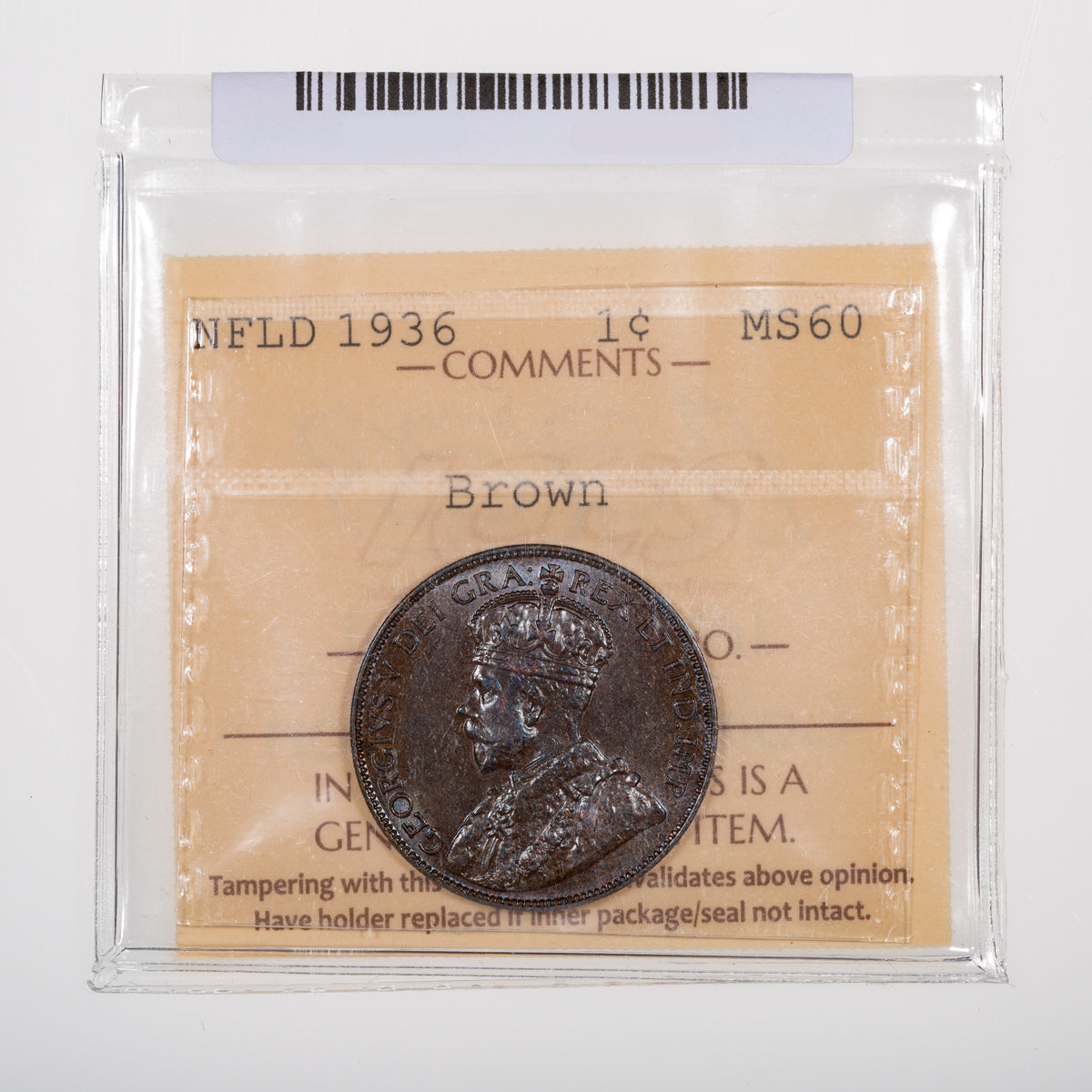 1 Cent 1936 ICCS MS-60 Brown